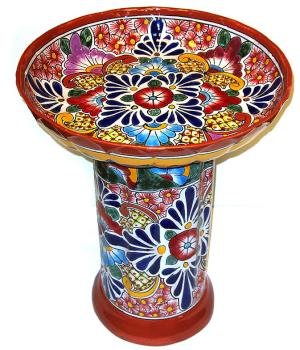 Colorful Talavera Birdbath