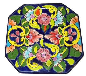Green Talavera Octogonal Floral Plate.