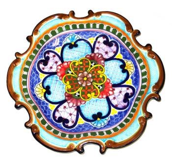 Wavy Rimmed Cyan Talavera Plate