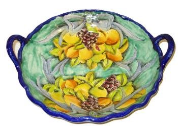 Majolica Fruit Bowl with Handles