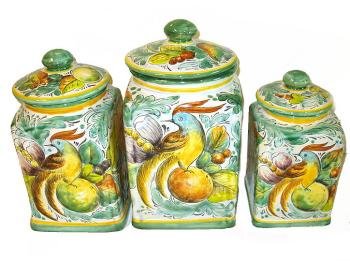 Majolica Bird and Flower Canisters