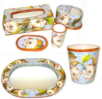 Six Pieces Majolica Bathroom Set