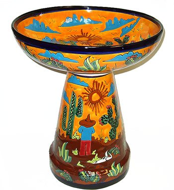 Talavera Cactus Birdbath